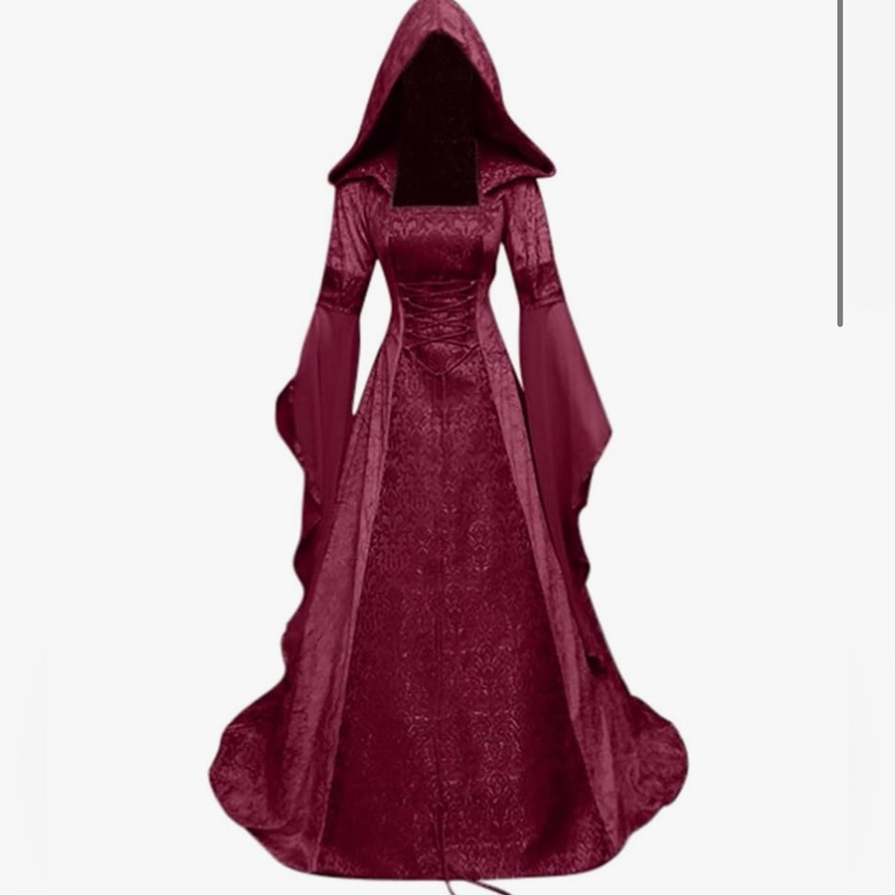 Renaissance queen princess lace up dress with hood. Little red riding hood dress